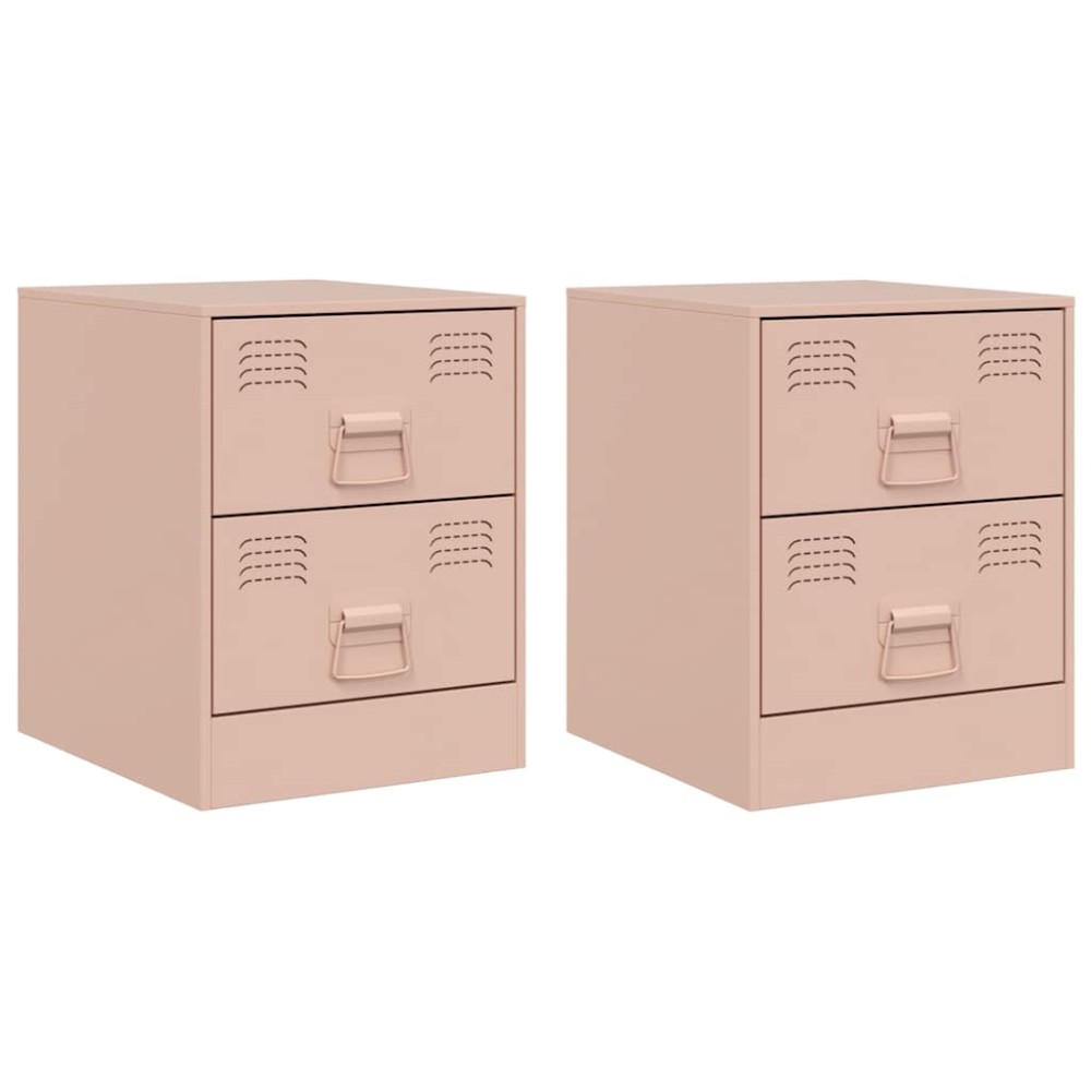 vidaXL Κομοδίνα 2 τεμ. Ροζ 34,5 x 39 x 44 εκ. από Χάλυβα