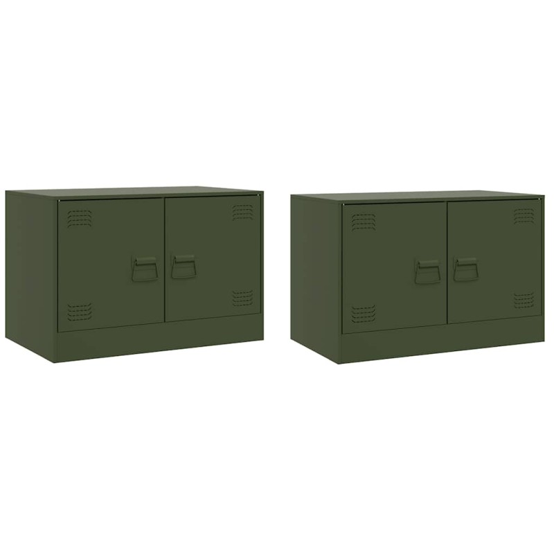 vidaXL Έπιπλα Τηλεόρασης 2 τεμ. Πράσινο Λαδί 67x39x44 εκ. από Χάλυβα