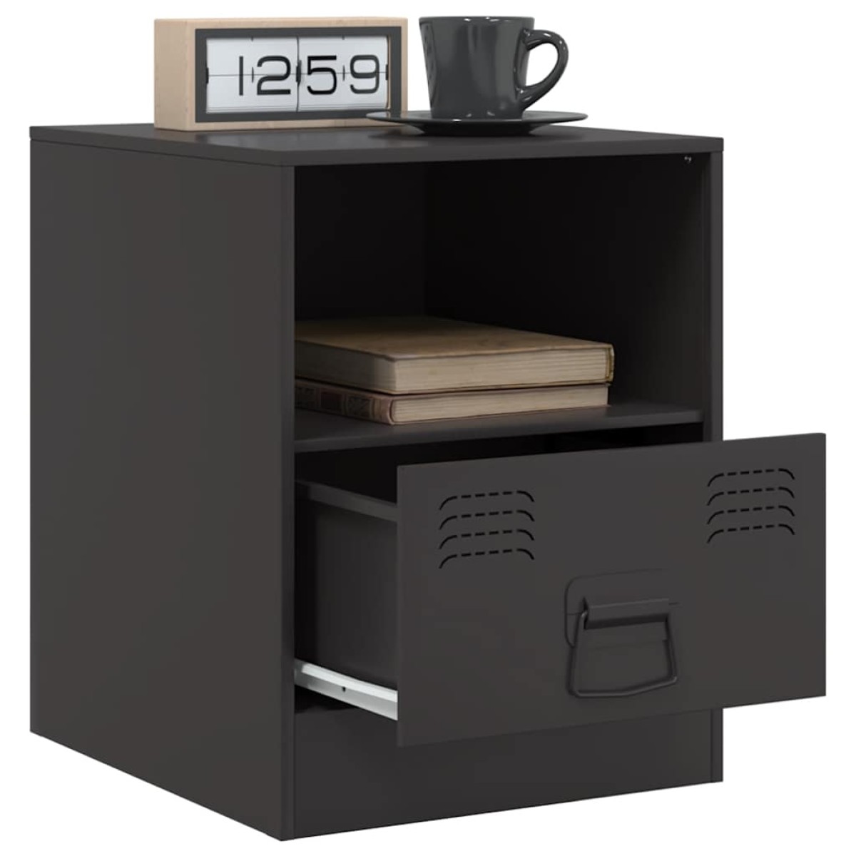 vidaXL Κομοδίνο Μαύρο 34,5 x 39 x 44 εκ. από Χάλυβα