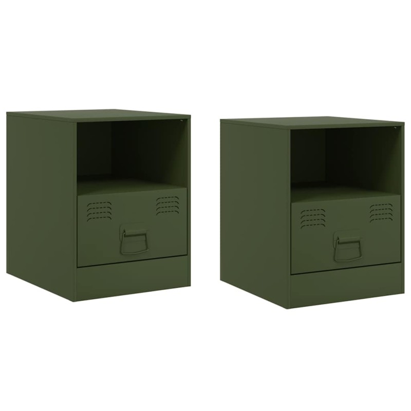 vidaXL Κομοδίνα 2 τεμ. Πράσινο Λαδί 34,5x39x44 εκ. από Χάλυβα