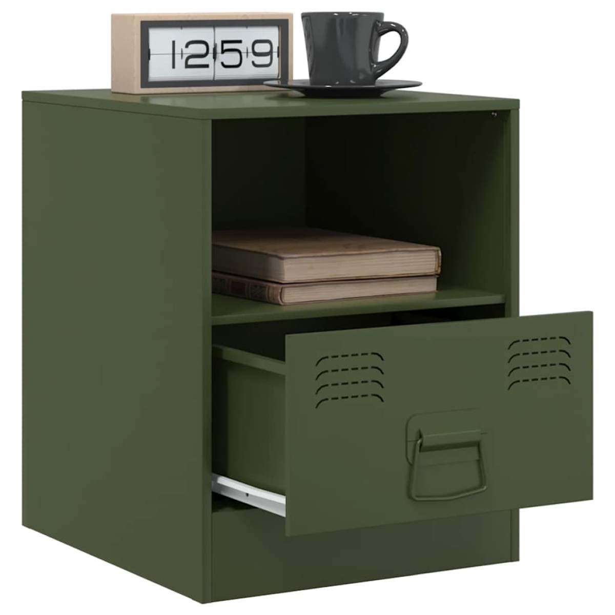 vidaXL Κομοδίνα 2 τεμ. Πράσινο Λαδί 34,5x39x44 εκ. από Χάλυβα