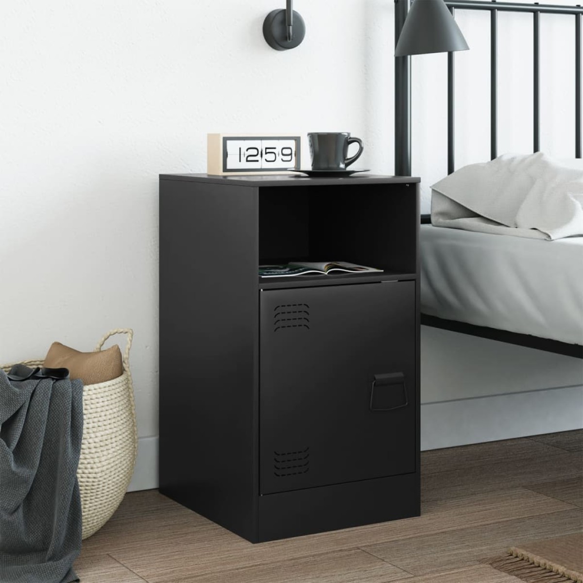 vidaXL Κομοδίνο Μαύρο 34,5x39x62 εκ. από Χάλυβα
