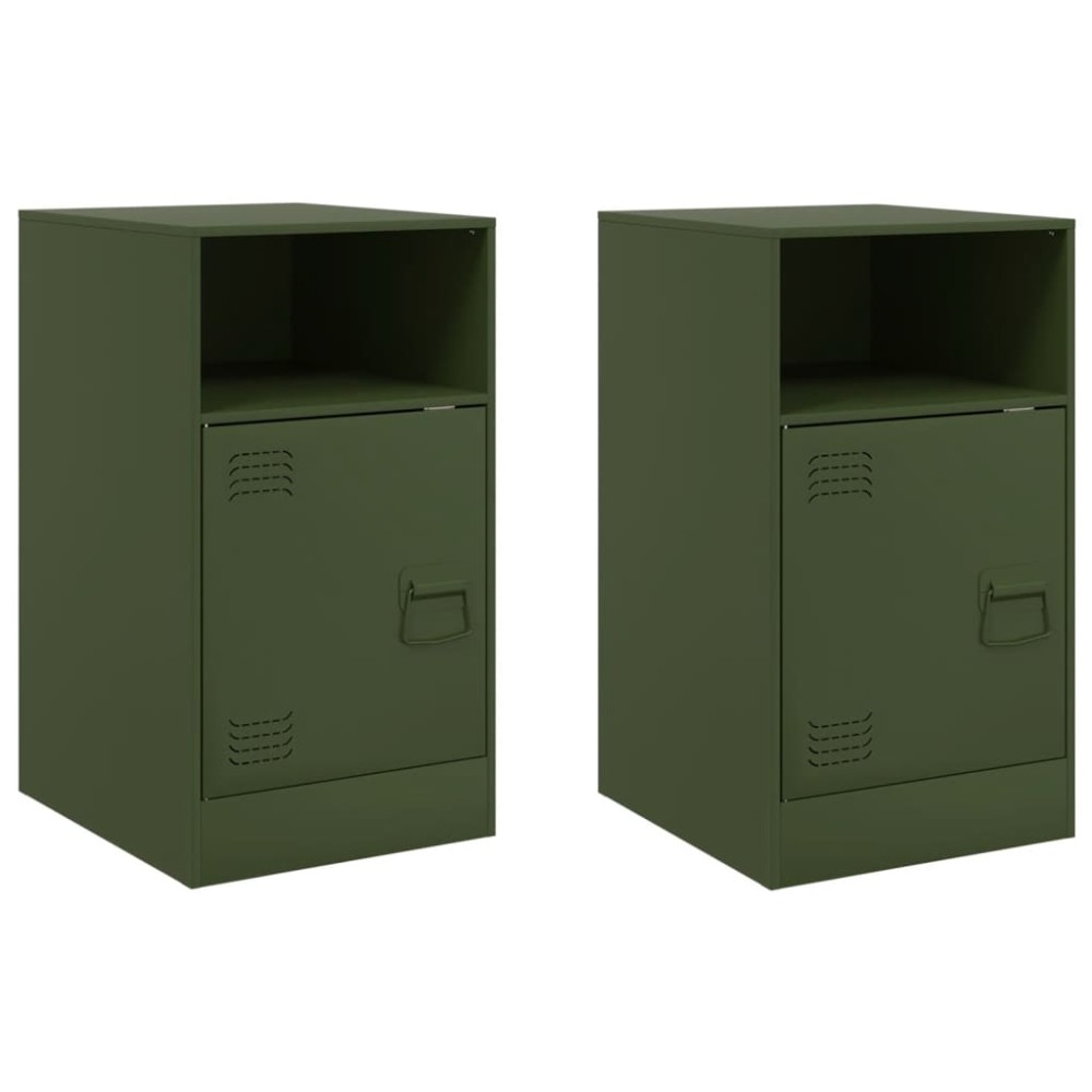 vidaXL Κομοδίνα 2 τεμ. Πράσινο Λαδί 34,5x39x62 εκ. από Χάλυβα