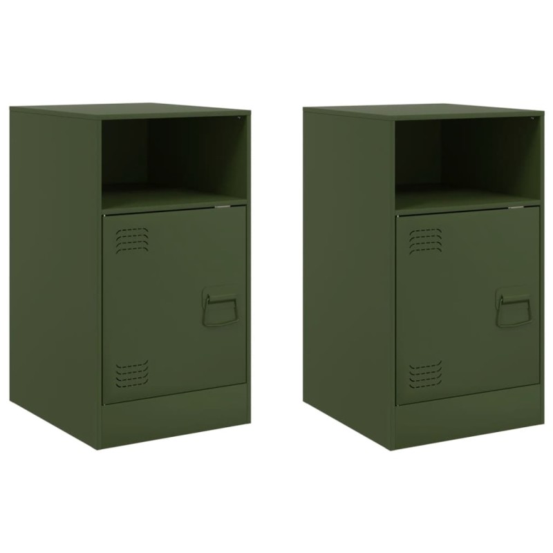 vidaXL Κομοδίνα 2 τεμ. Πράσινο Λαδί 34,5x39x62 εκ. από Χάλυβα