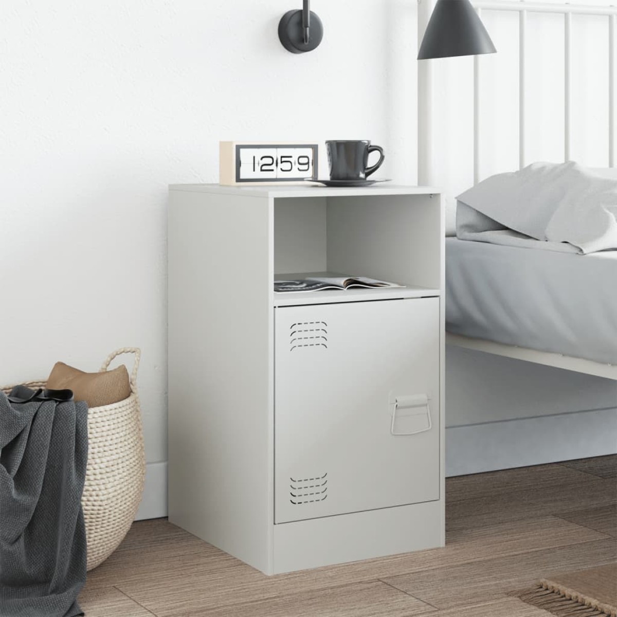 vidaXL Κομοδίνο Λευκό 34,5x39x62 εκ. από Χάλυβα