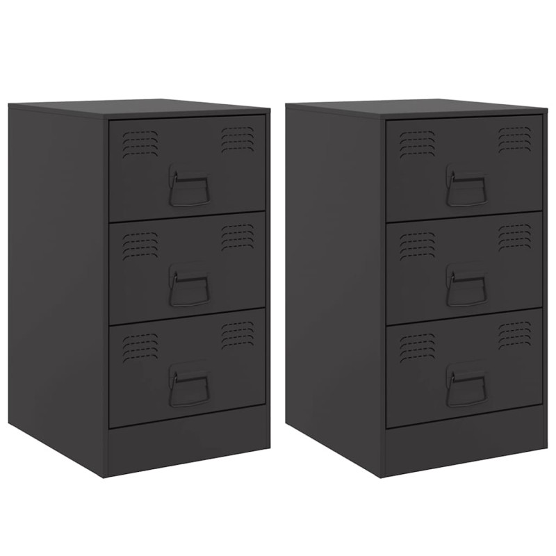 vidaXL Κομοδίνα 2 τεμ. Μαύρα 34,5x39x62 εκ. από Χάλυβα