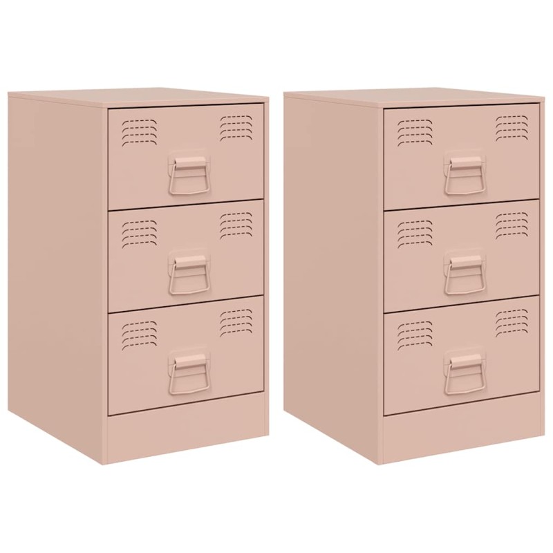vidaXL Κομοδίνα 2 τεμ. Ροζ 34,5x39x62 εκ. από Χάλυβα