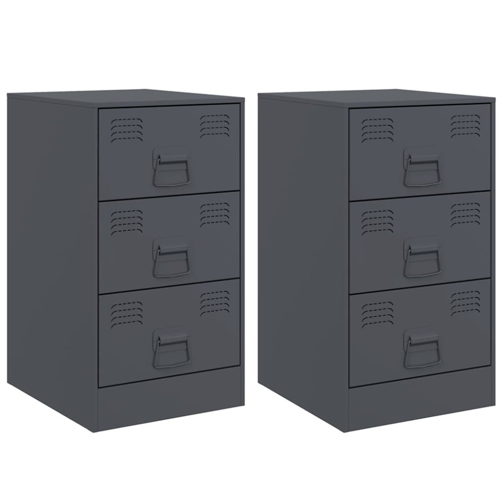 vidaXL Κομοδίνα 2 τεμ. Ανθρακί 34,5x39x62 εκ. από Χάλυβα