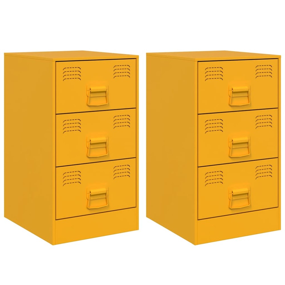 vidaXL Κομοδίνα 2 τεμ. Μουσταρδί 34,5x39x62 εκ. από Χάλυβα