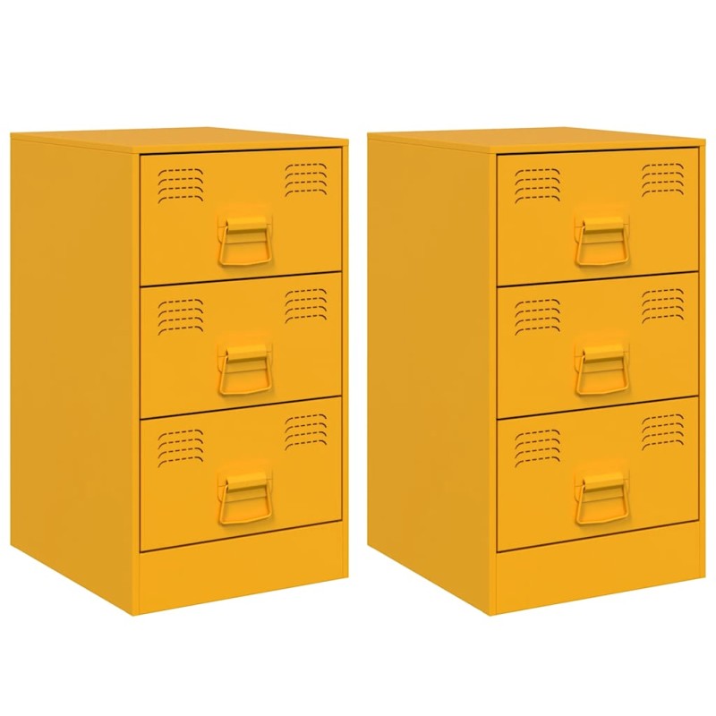 vidaXL Κομοδίνα 2 τεμ. Μουσταρδί 34,5x39x62 εκ. από Χάλυβα