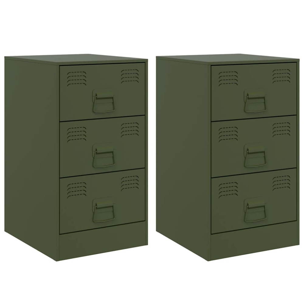 vidaXL Κομοδίνα 2 τεμ. Πράσινο Λαδί 34,5x39x62 εκ. από Χάλυβα
