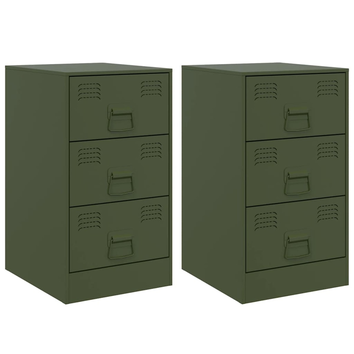 vidaXL Κομοδίνα 2 τεμ. Πράσινο Λαδί 34,5x39x62 εκ. από Χάλυβα