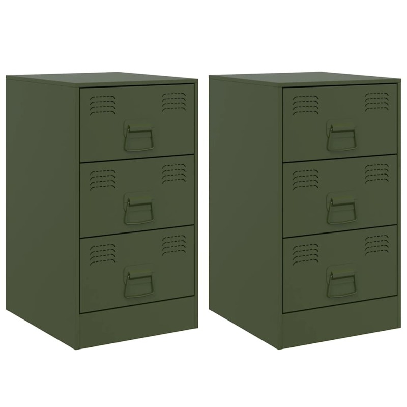vidaXL Κομοδίνα 2 τεμ. Πράσινο Λαδί 34,5x39x62 εκ. από Χάλυβα
