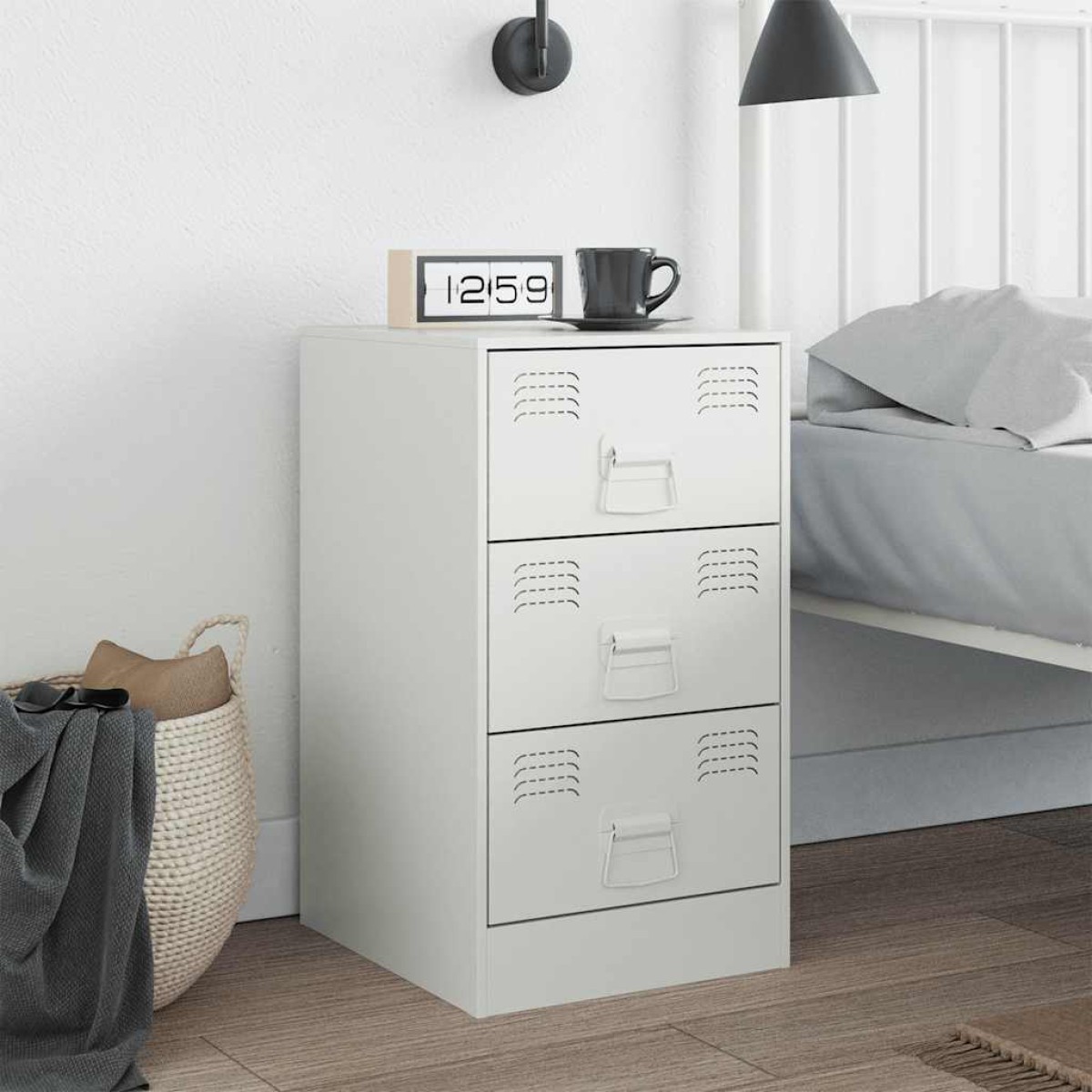 vidaXL Κομοδίνο Λευκό 34,5x39x62 εκ. από Χάλυβα
