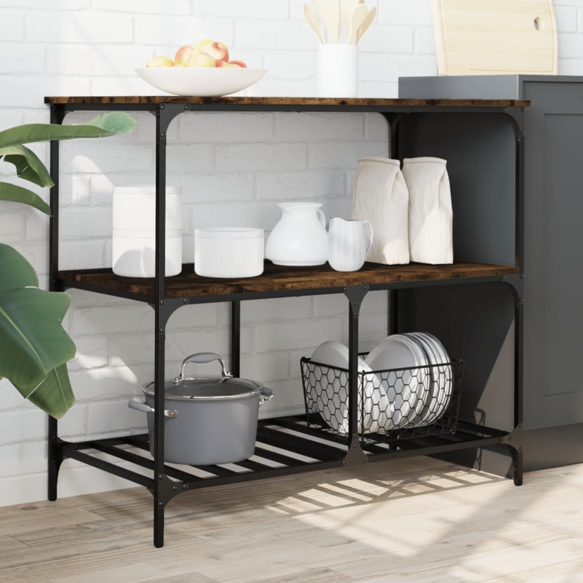 vidaXL Τρόλεϊ Κουζίνας Καπνιστή Δρυς 100x50x95 εκ. Επεξεργασμένο Ξύλο