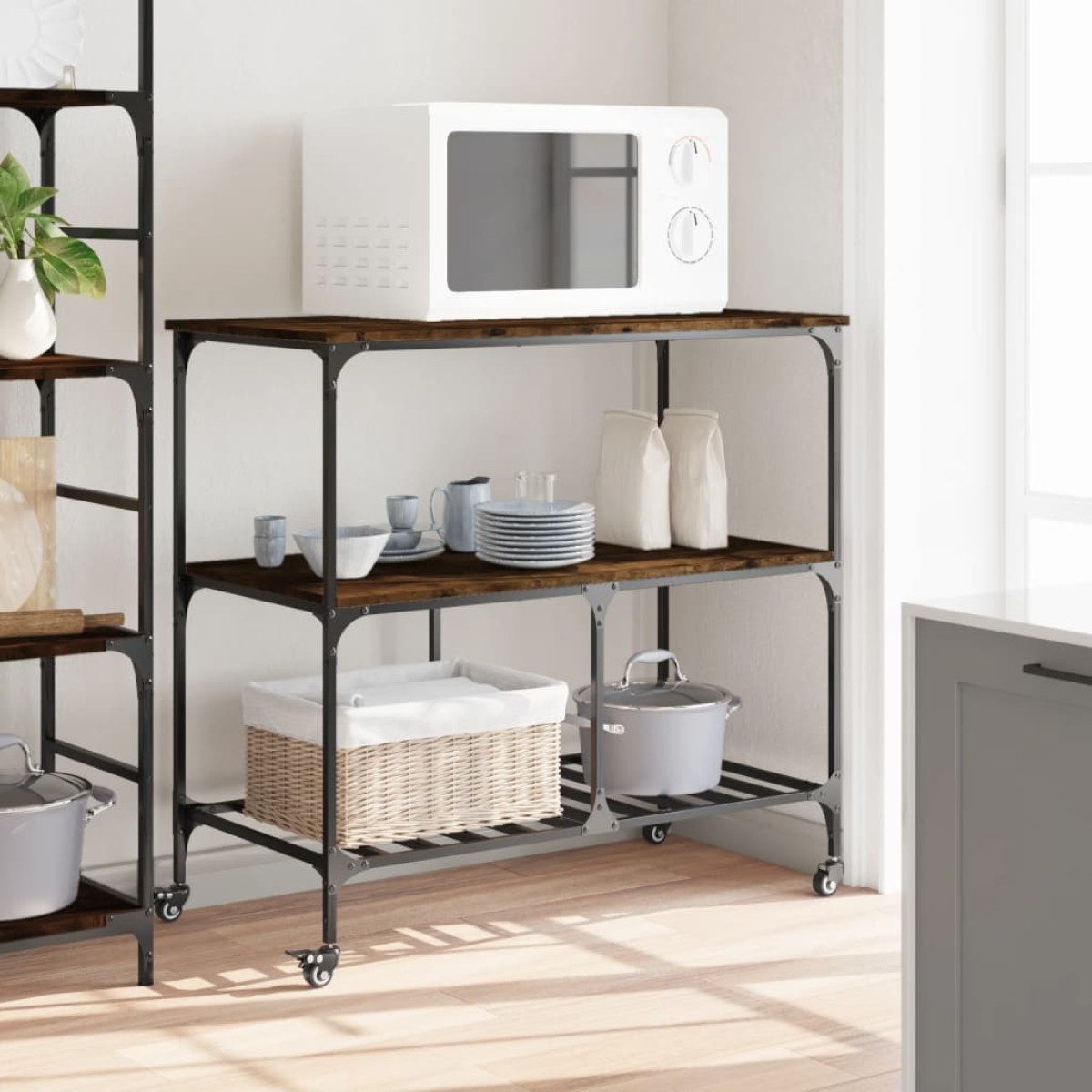 vidaXL Τρόλεϊ Κουζίνας Καπνιστή Δρυς 100x50x95 εκ. Επεξεργασμένο Ξύλο