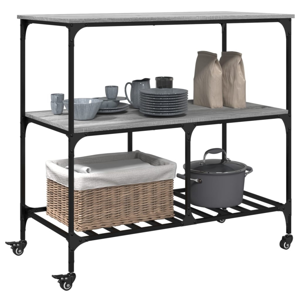 vidaXL Τρόλεϊ Κουζίνας Sonoma Γκρι 100x50x95 εκ. Επεξεργασμένο Ξύλο