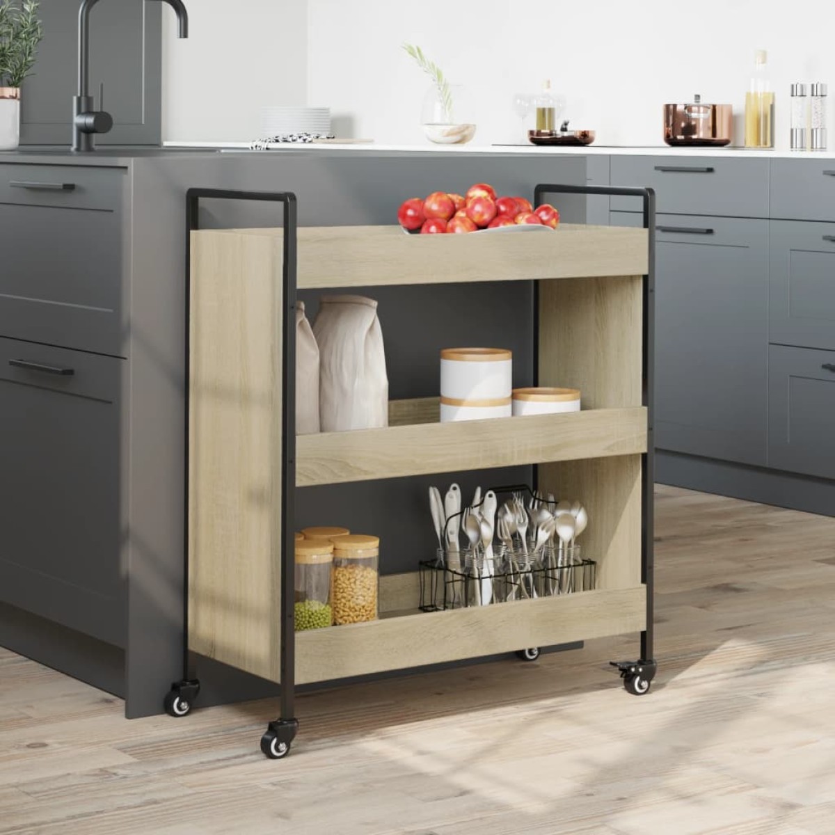vidaXL Τρόλεϊ Κουζίνας Sonoma Δρυς 70x30x82 εκ. από Επεξεργασμένο Ξύλο