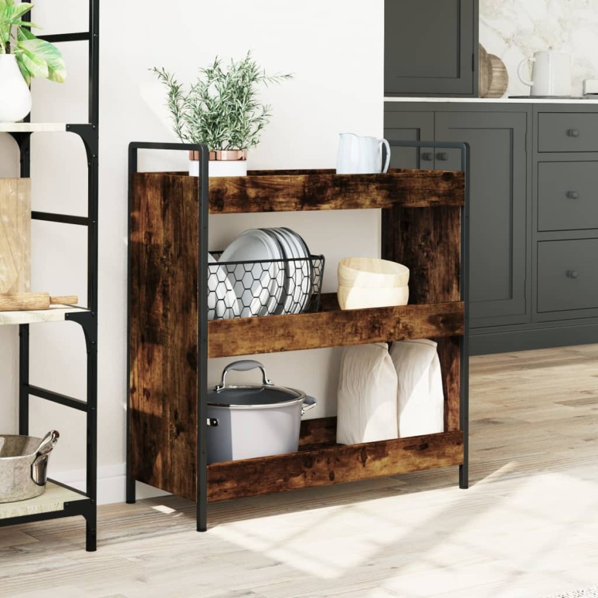 vidaXL Τρόλεϊ Κουζίνας Καπνιστή Δρυς 70x30x82 εκ. Επεξεργασμένο Ξύλο