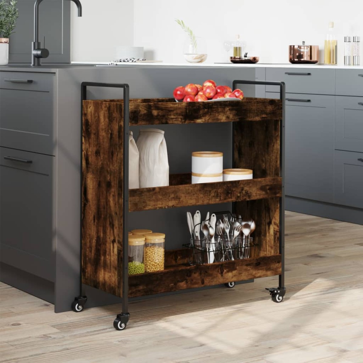 vidaXL Τρόλεϊ Κουζίνας Καπνιστή Δρυς 70x30x82 εκ. Επεξεργασμένο Ξύλο