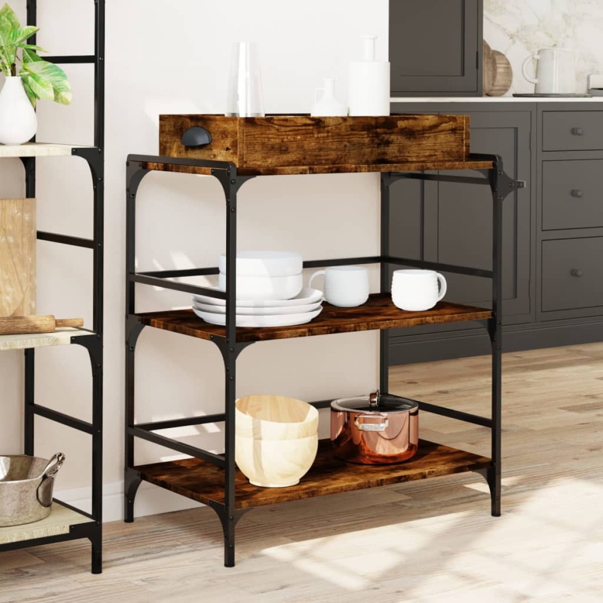 vidaXL Τρόλεϊ Κουζίνας Καπνιστή Δρυς 81,5x41x92,5εκ Επεξεργασμένο Ξύλο