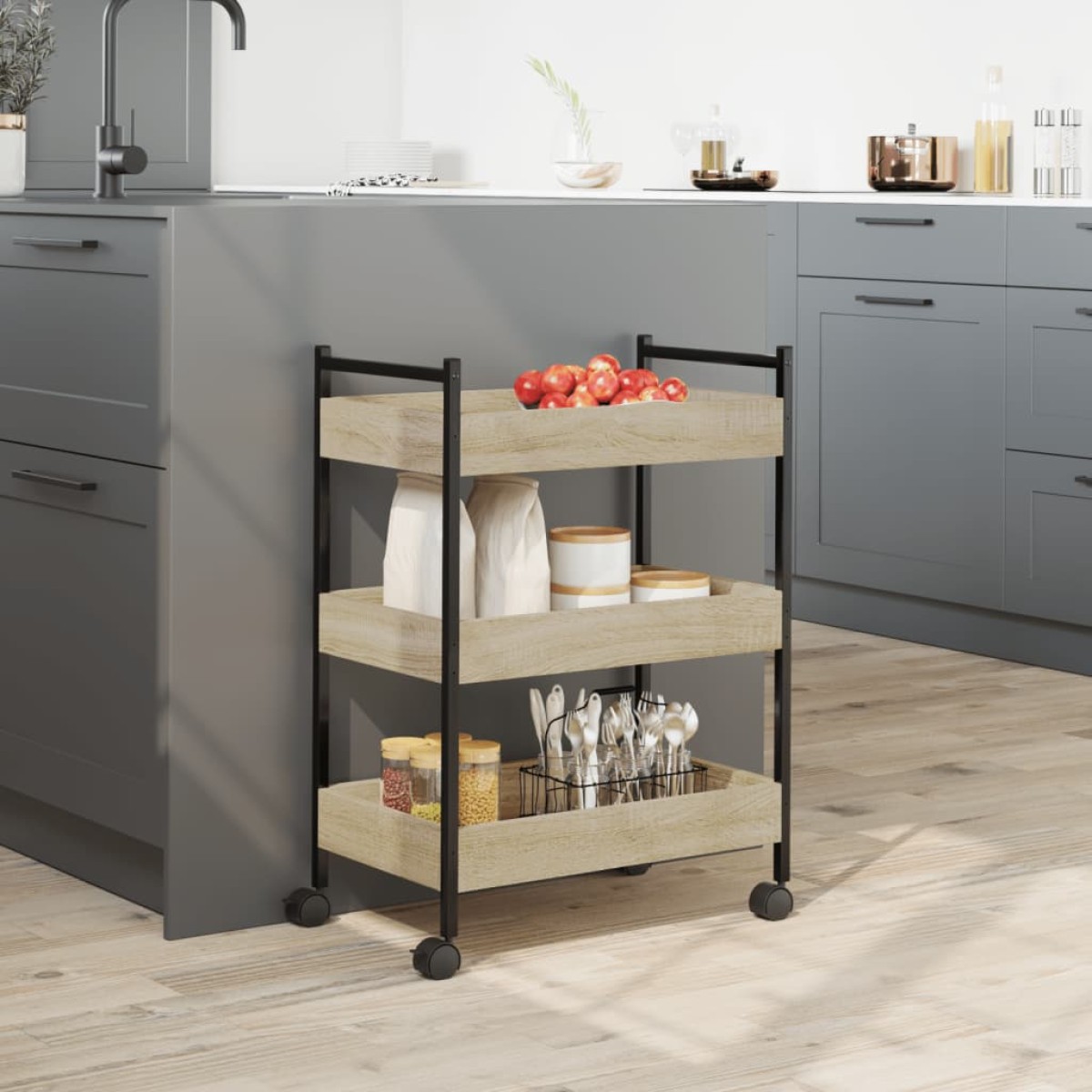 vidaXL Τρόλεϊ Κουζίνας Sonoma Δρυς 50x30x70 εκ. από Επεξεργασμένο Ξύλο