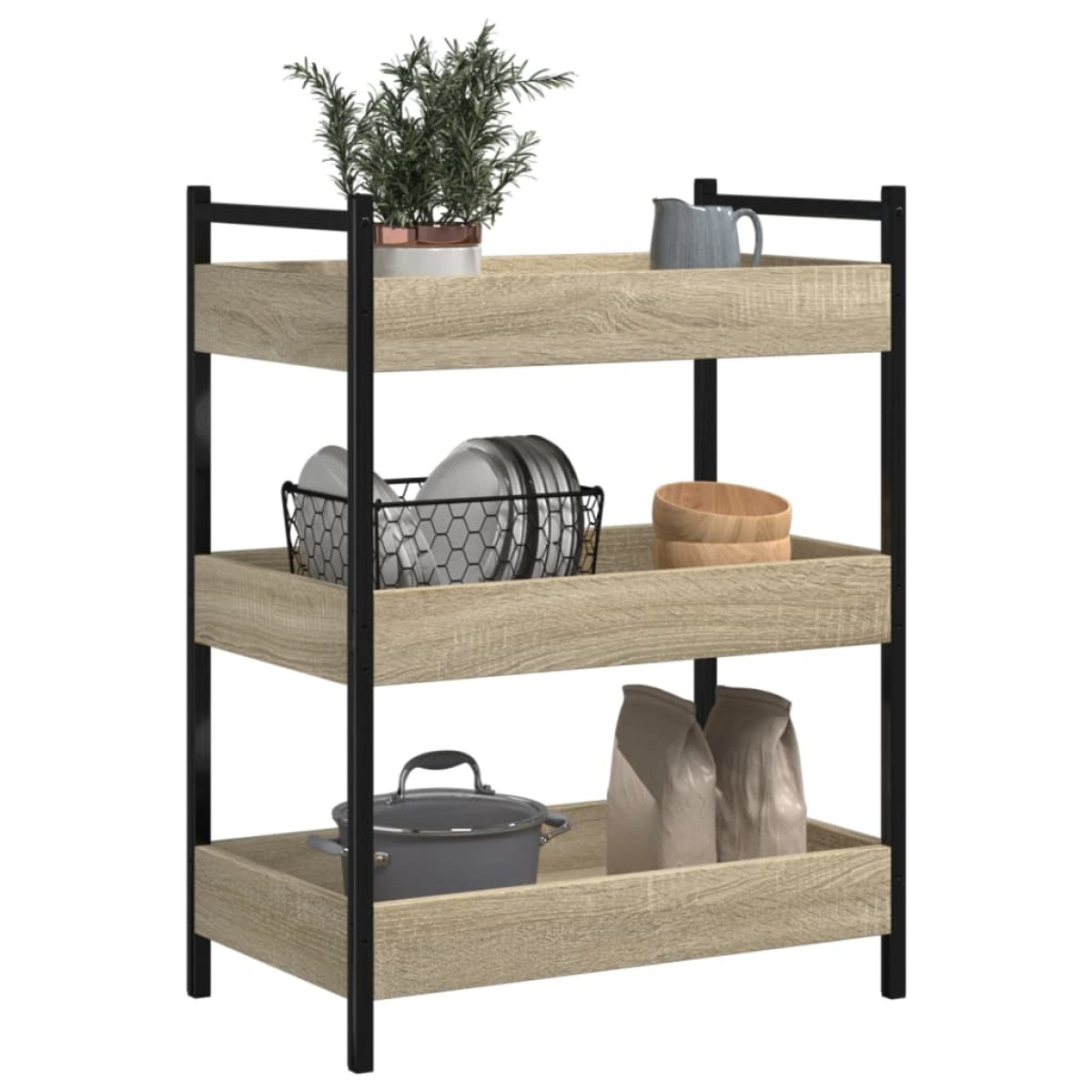 vidaXL Τρόλεϊ Κουζίνας Sonoma Δρυς 50x30x70 εκ. από Επεξεργασμένο Ξύλο