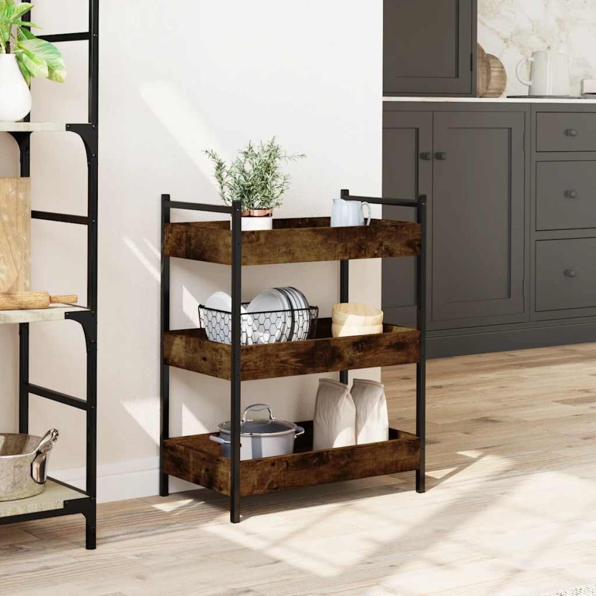 vidaXL Τρόλεϊ Κουζίνας Καπνιστή Δρυς 50x30x70 εκ. Επεξεργασμένο Ξύλο