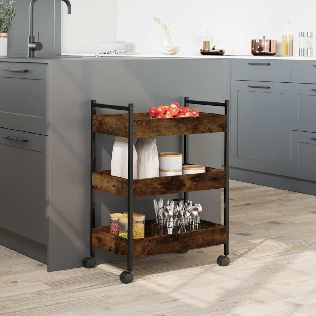 vidaXL Τρόλεϊ Κουζίνας Καπνιστή Δρυς 50x30x70 εκ. Επεξεργασμένο Ξύλο