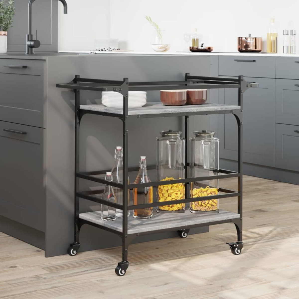 vidaXL Τρόλεϊ Κουζίνας Sonoma Γκρι 82x40x78,5 εκ. Επεξεργασμένο Ξύλο