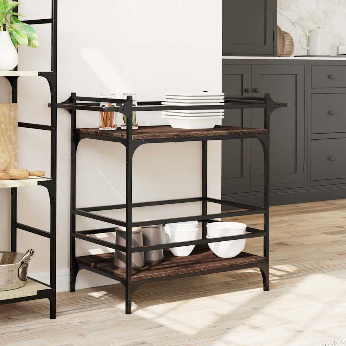 vidaXL Τρόλεϊ Κουζίνας Καφέ Δρυς 82x40x78,5 εκ. από Επεξεργασμένο Ξύλο