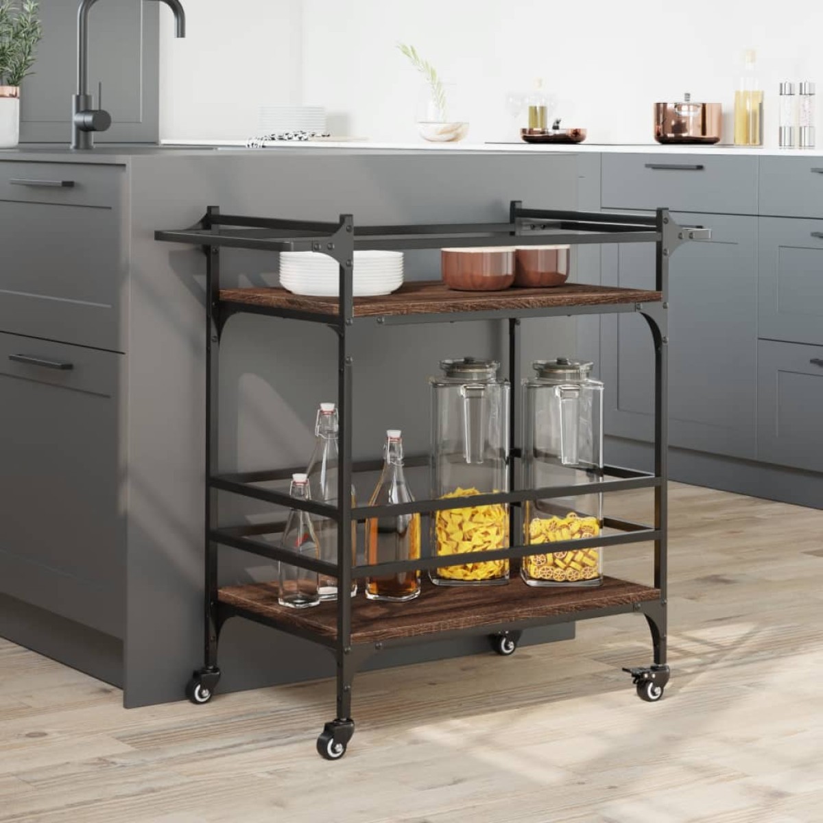 vidaXL Τρόλεϊ Κουζίνας Καφέ Δρυς 82x40x78,5 εκ. από Επεξεργασμένο Ξύλο