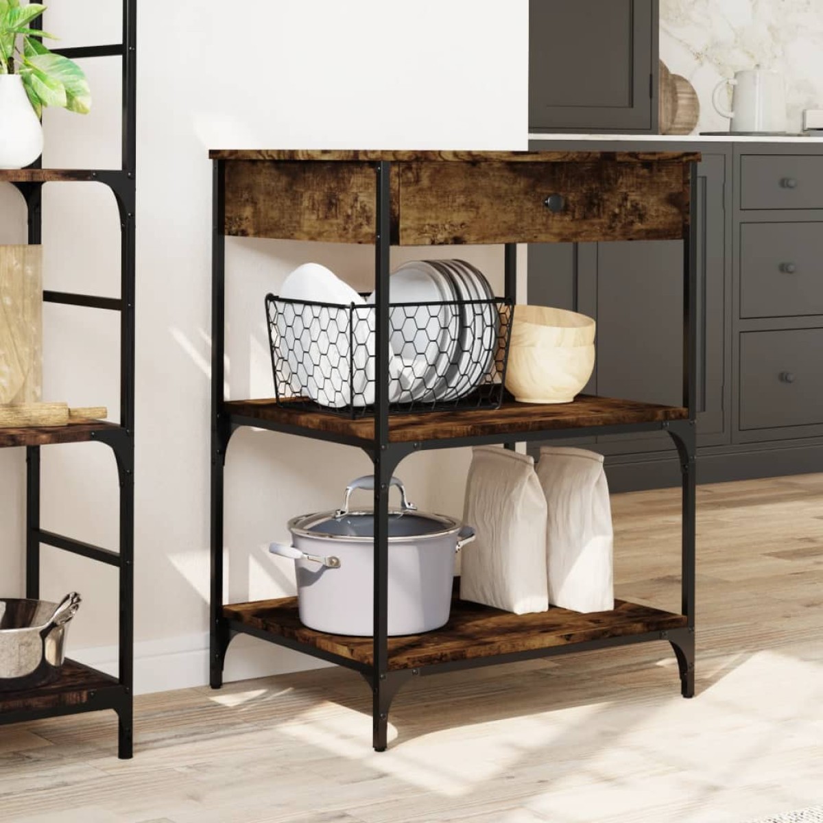 vidaXL Τρόλεϊ Κουζίνας Καπνιστή Δρυς 60x48x89,5 εκ. Επεξεργασμένο Ξύλο