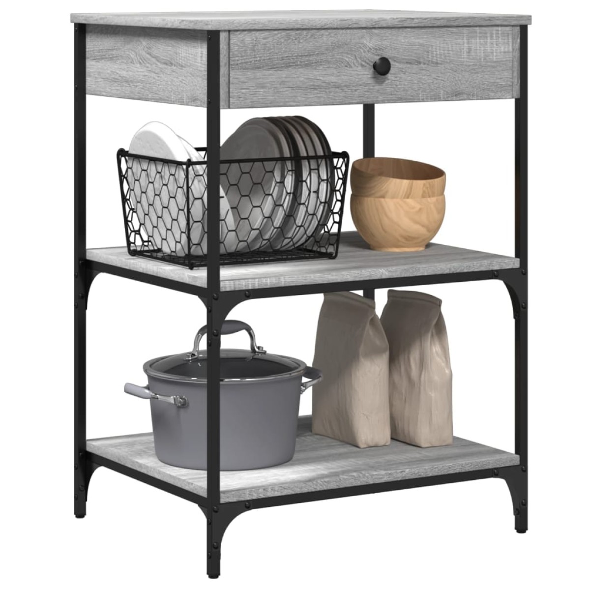 vidaXL Τρόλεϊ Κουζίνας Sonoma Γκρι 60x48x89,5 εκ. Επεξεργασμένο Ξύλο