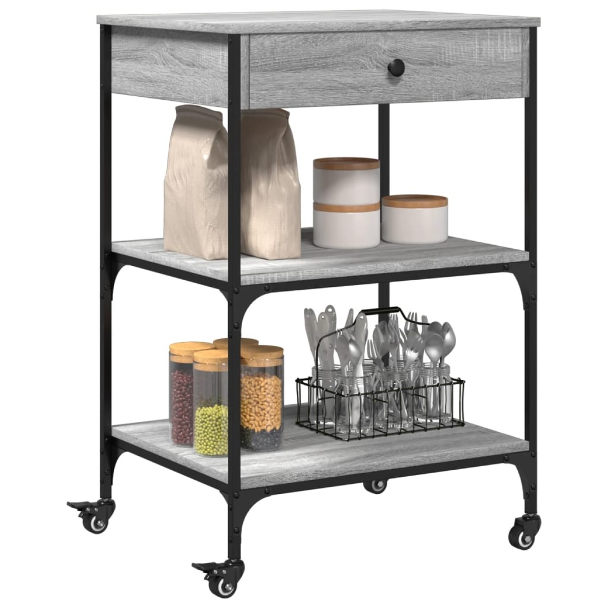 vidaXL Τρόλεϊ Κουζίνας Sonoma Γκρι 60x48x89,5 εκ. Επεξεργασμένο Ξύλο