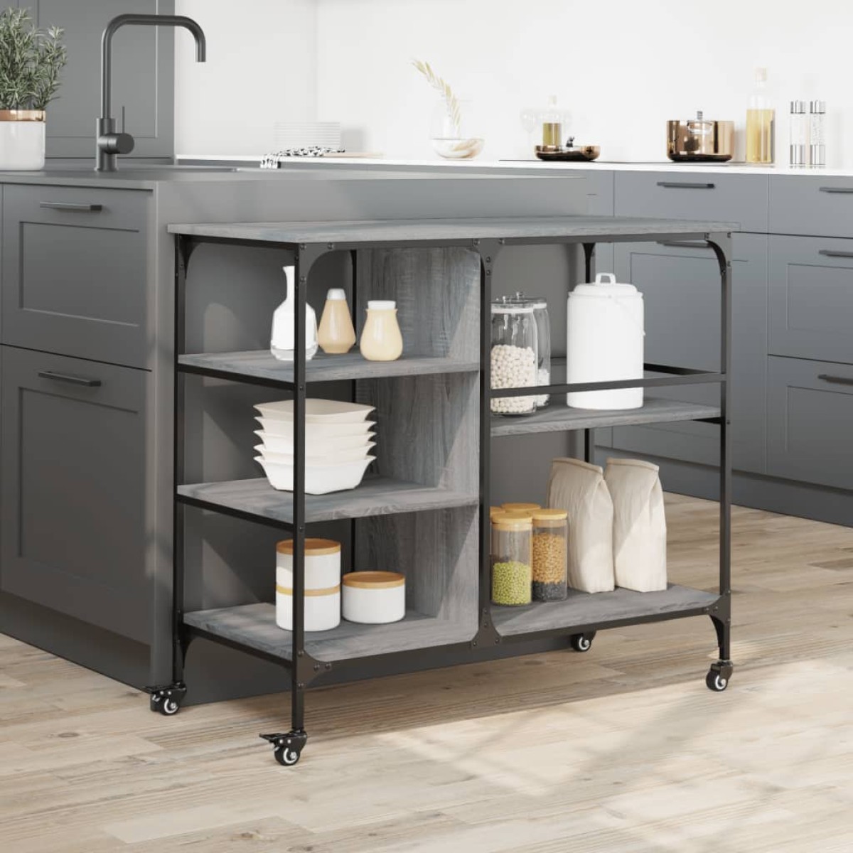 vidaXL Τρόλεϊ Κουζίνας Sonoma Γκρι 100x45x89,5 εκ. Επεξεργασμένο Ξύλο