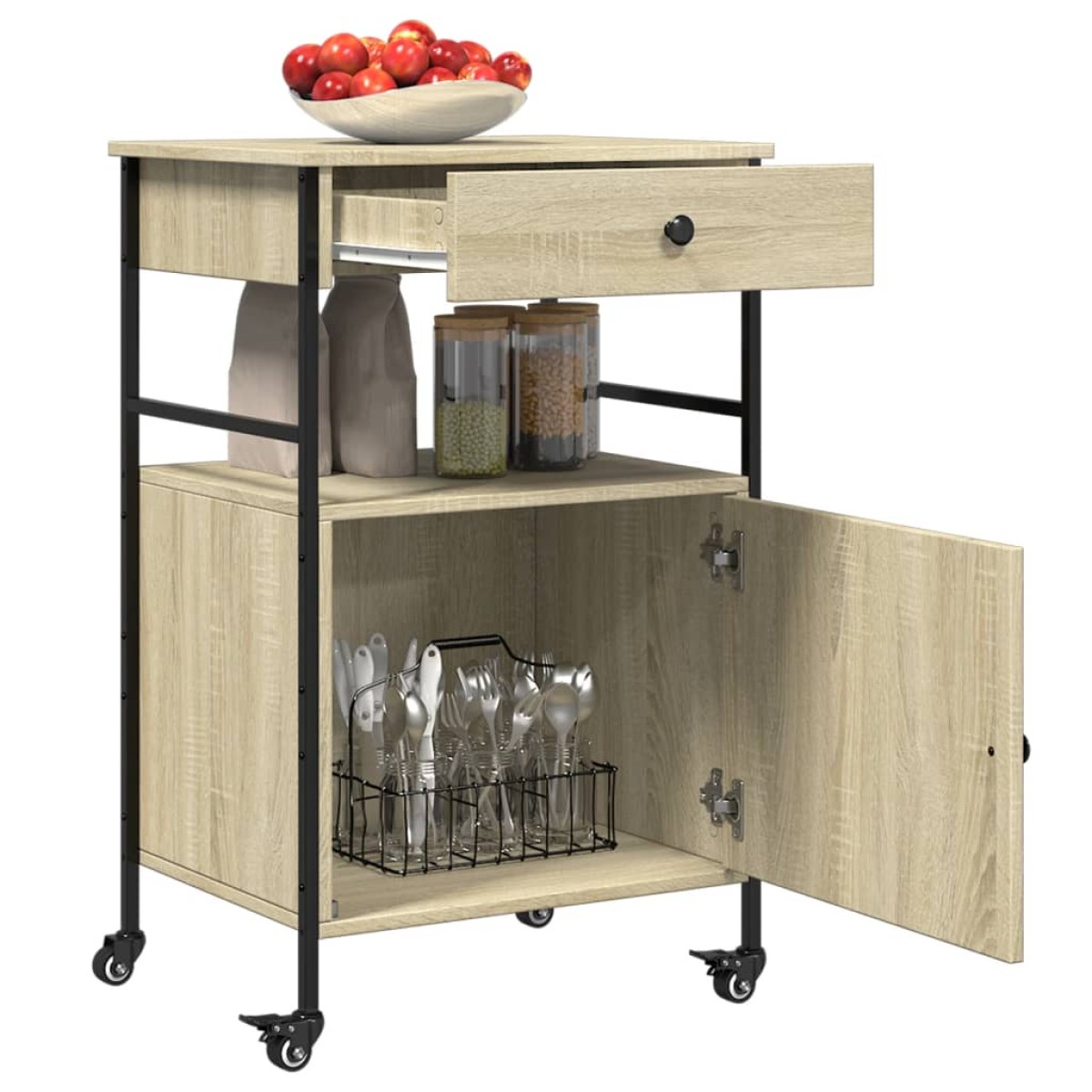 vidaXL Τρόλεϊ Κουζίνας Sonoma Δρυς 56x43x89,5 εκ. Επεξεργασμένο Ξύλο