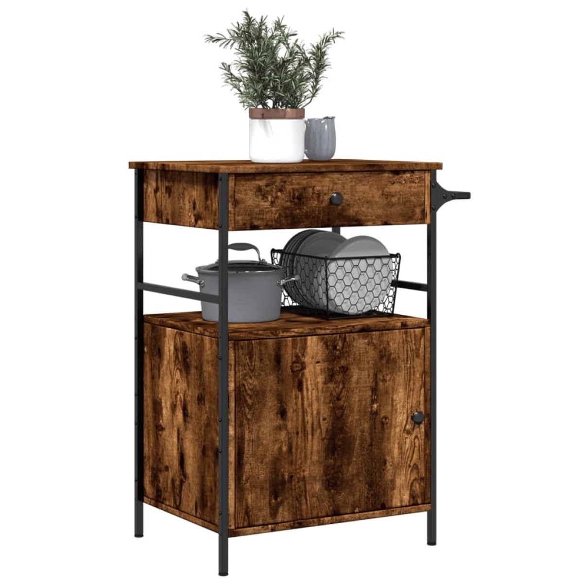 vidaXL Τρόλεϊ Κουζίνας Καπνιστή Δρυς 56x43x89,5 εκ. Επεξεργασμένο Ξύλο