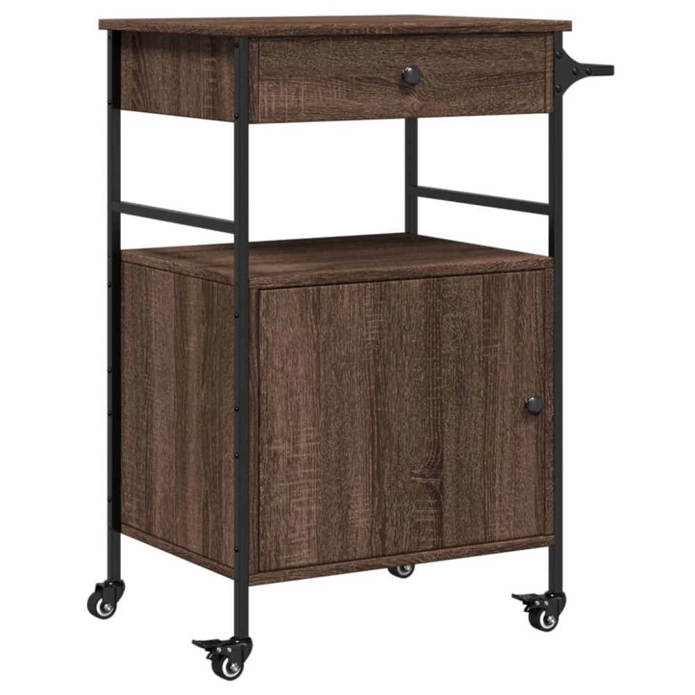 vidaXL Τρόλεϊ Κουζίνας Καφέ Δρυς 56x43x89,5 εκ. από Επεξεργασμένο Ξύλο