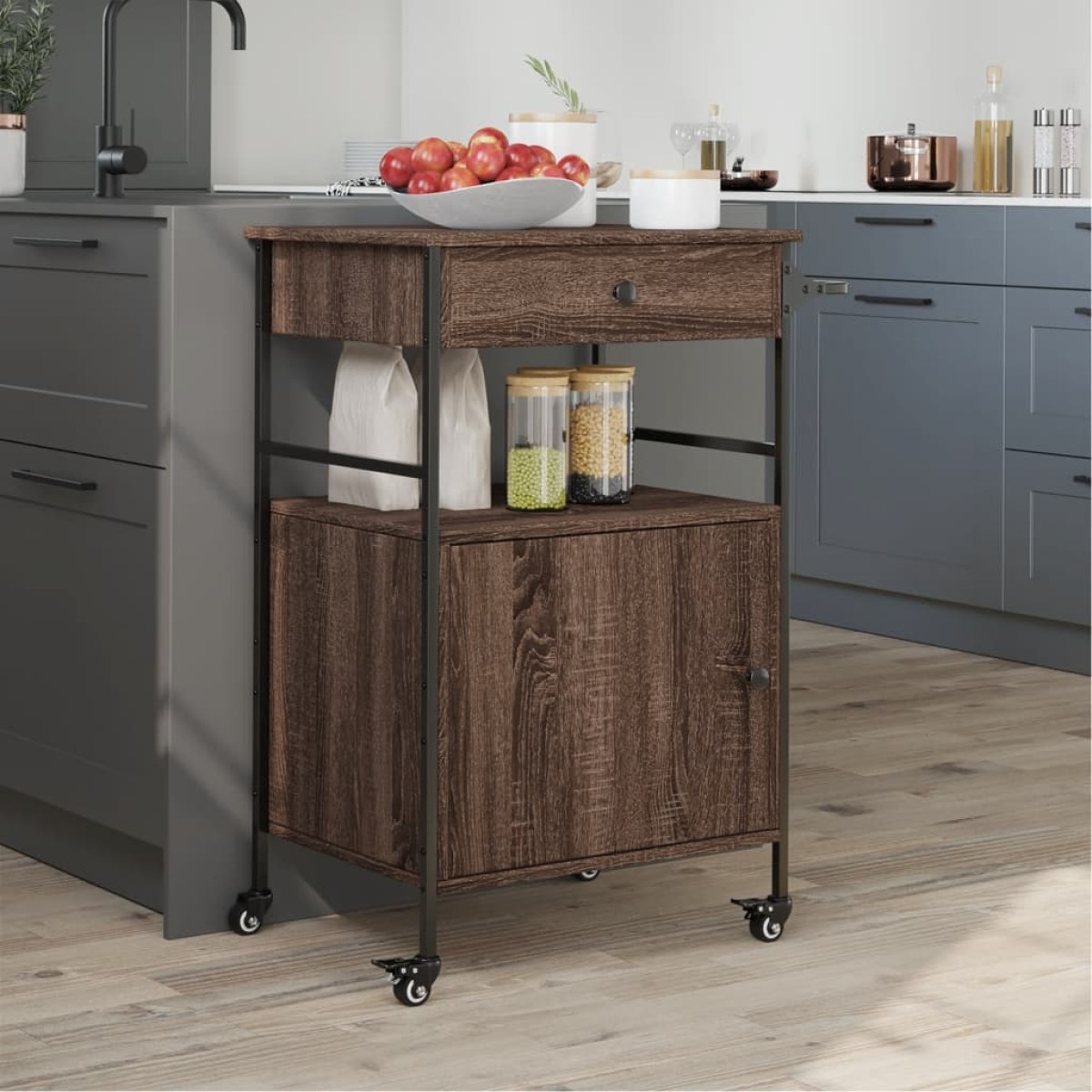 vidaXL Τρόλεϊ Κουζίνας Καφέ Δρυς 56x43x89,5 εκ. από Επεξεργασμένο Ξύλο
