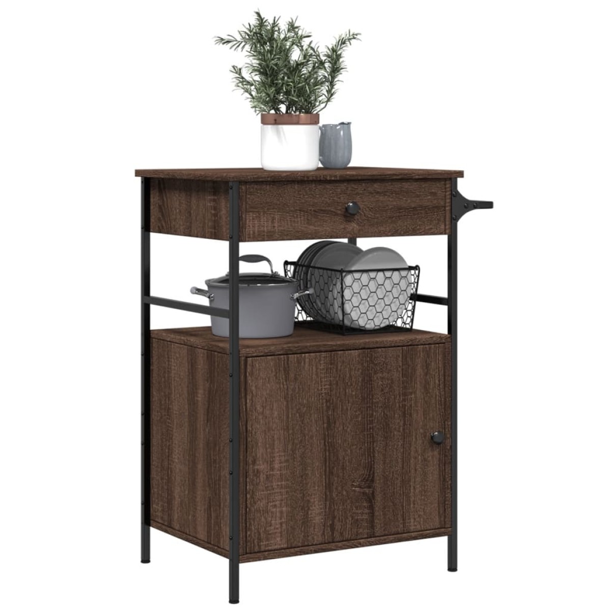 vidaXL Τρόλεϊ Κουζίνας Καφέ Δρυς 56x43x89,5 εκ. από Επεξεργασμένο Ξύλο