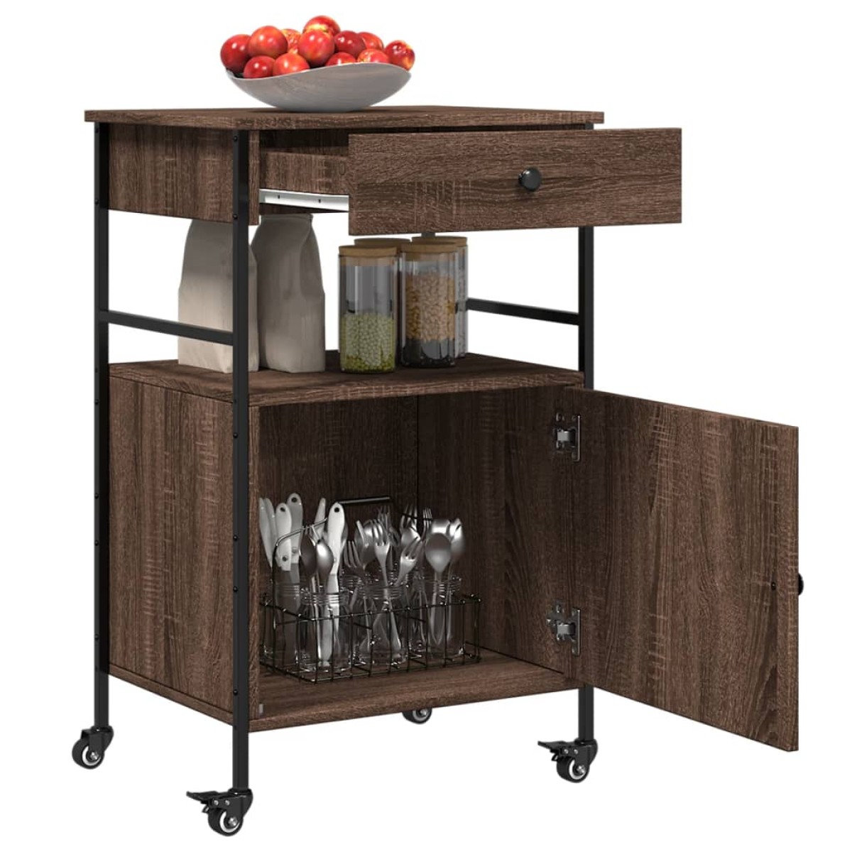 vidaXL Τρόλεϊ Κουζίνας Καφέ Δρυς 56x43x89,5 εκ. από Επεξεργασμένο Ξύλο