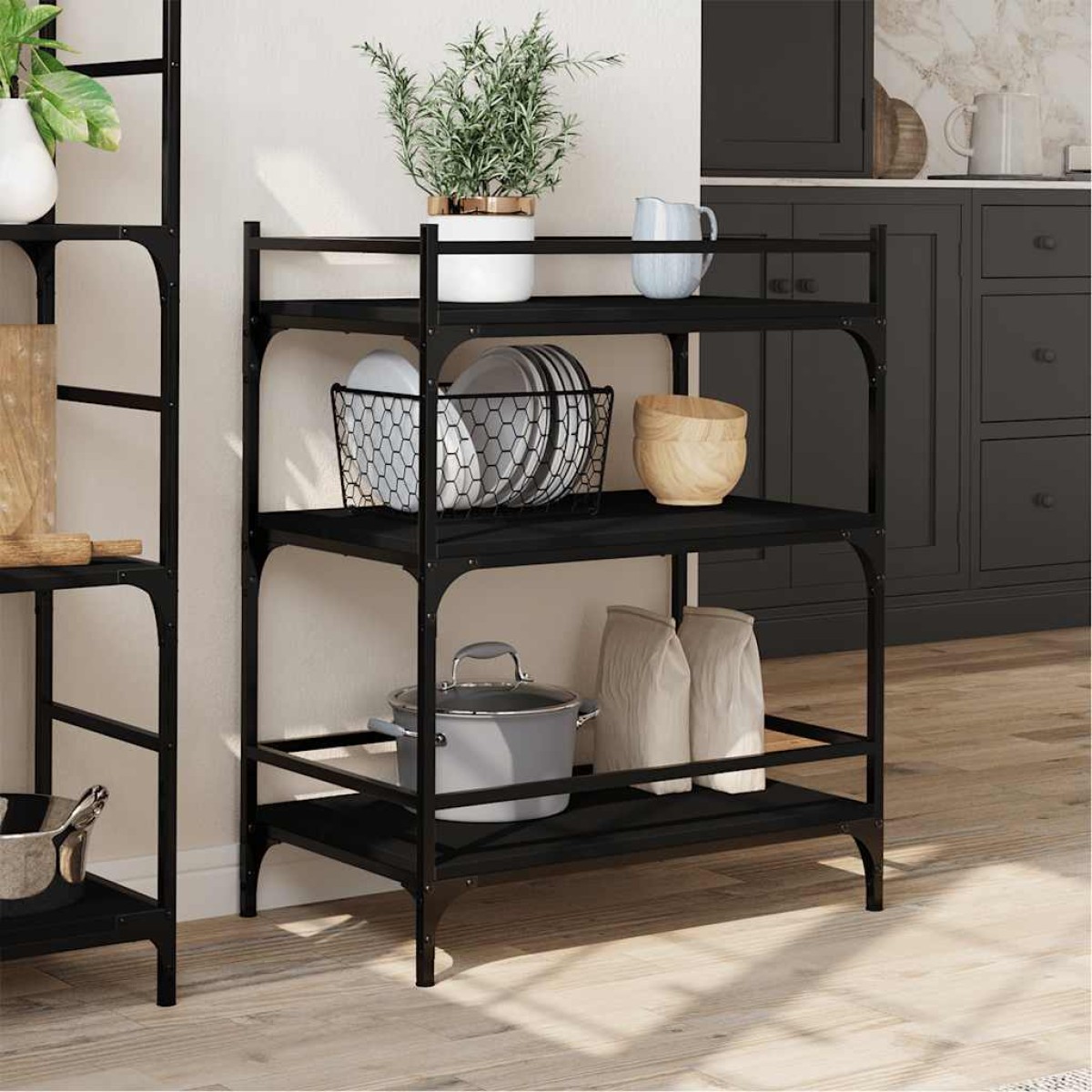 vidaXL Τρόλεϊ Κουζίνας Μαύρο 65 x 40 x 86,5 εκ. από Επεξεργασμένο Ξύλο