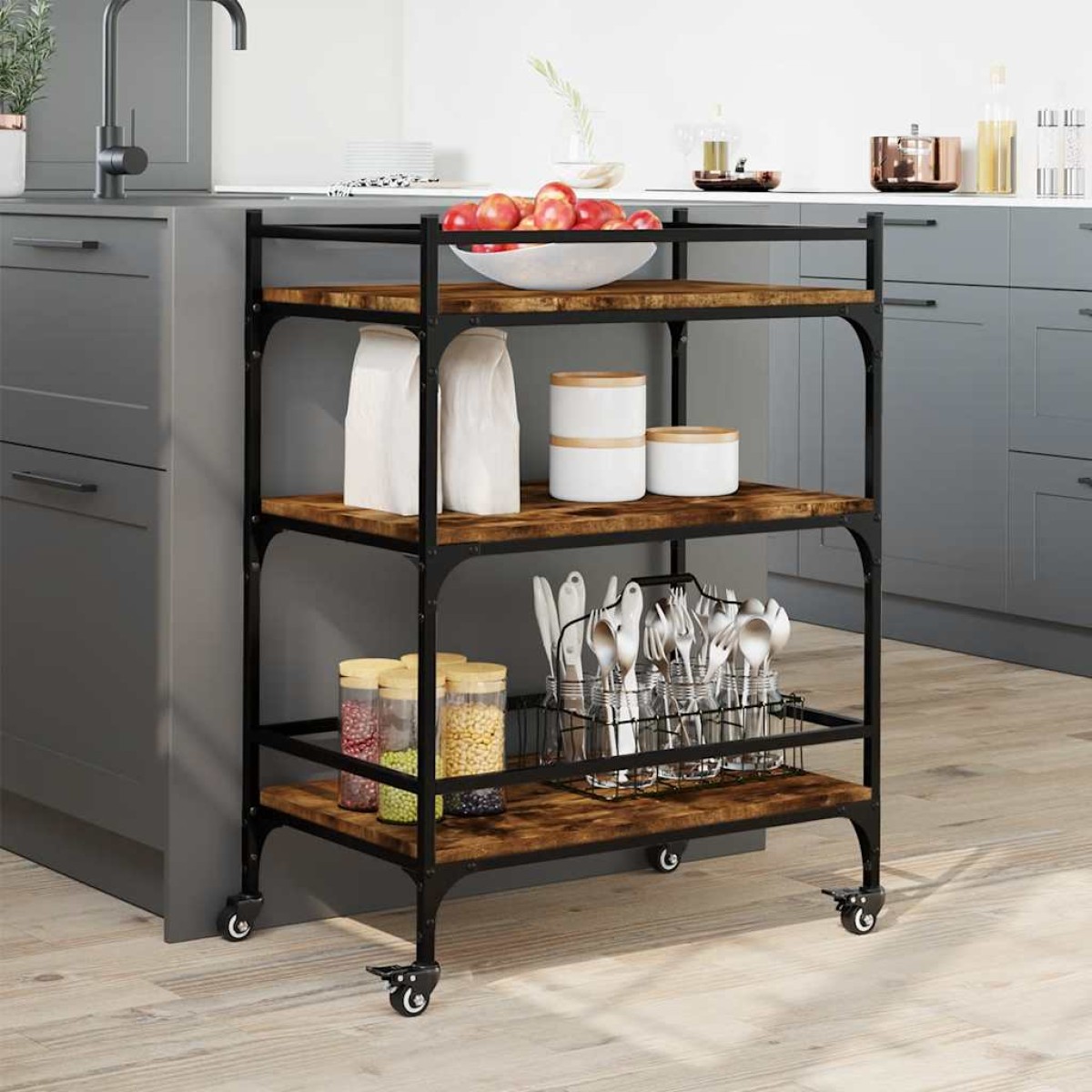 vidaXL Τρόλεϊ Κουζίνας Καπνιστή Δρυς 65x40x86,5 εκ. Επεξεργασμένο Ξύλο