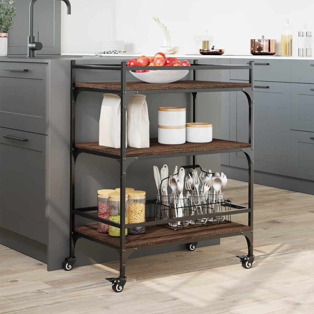 vidaXL Τρόλεϊ Κουζίνας Καφέ Δρυς 65x40x86,5 εκ. από Επεξεργασμένο Ξύλο