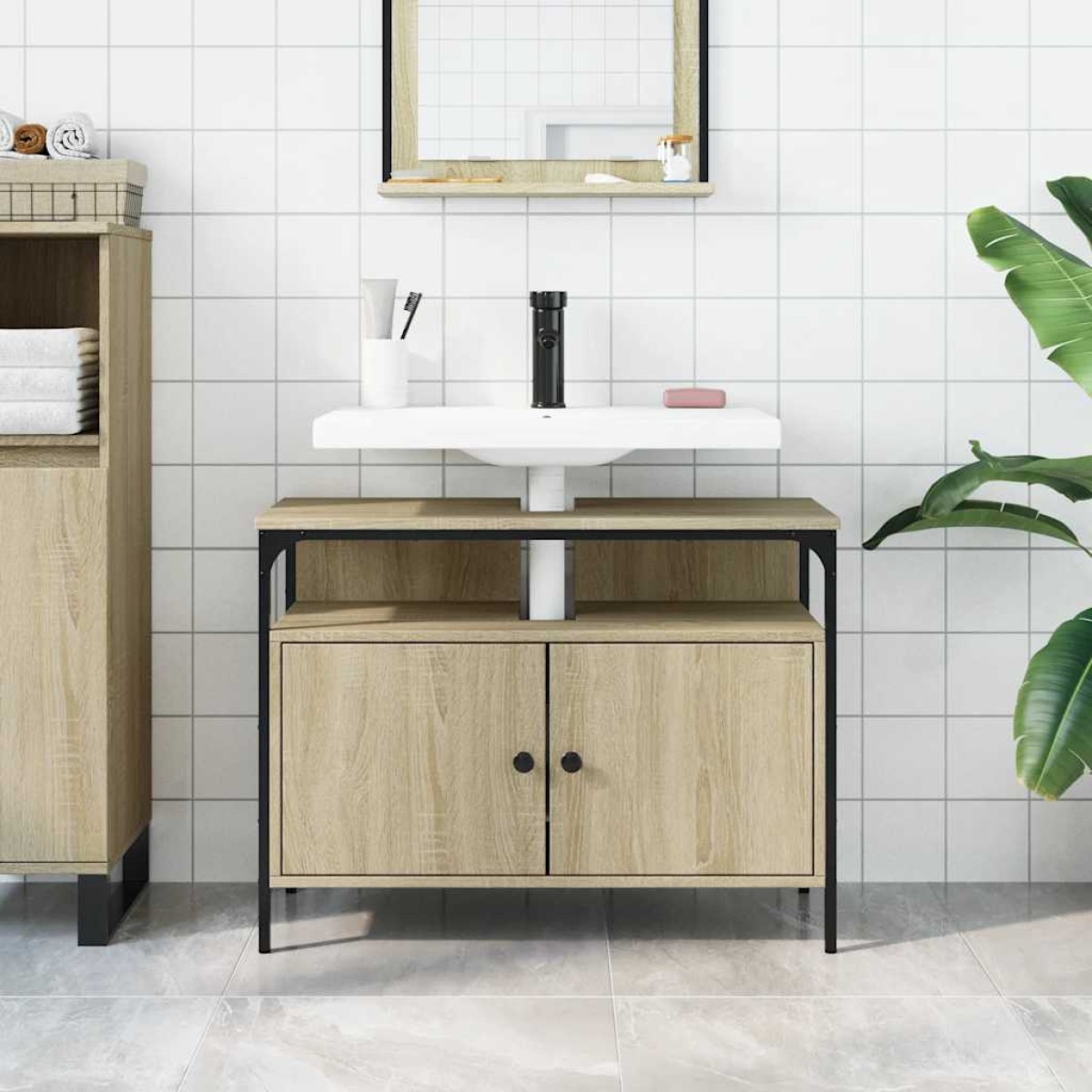 vidaXL Ντουλάπι Νιπτήρα Μπάνιου Sonoma Δρυς 60x30x60 εκ. Επεξ. Ξύλο