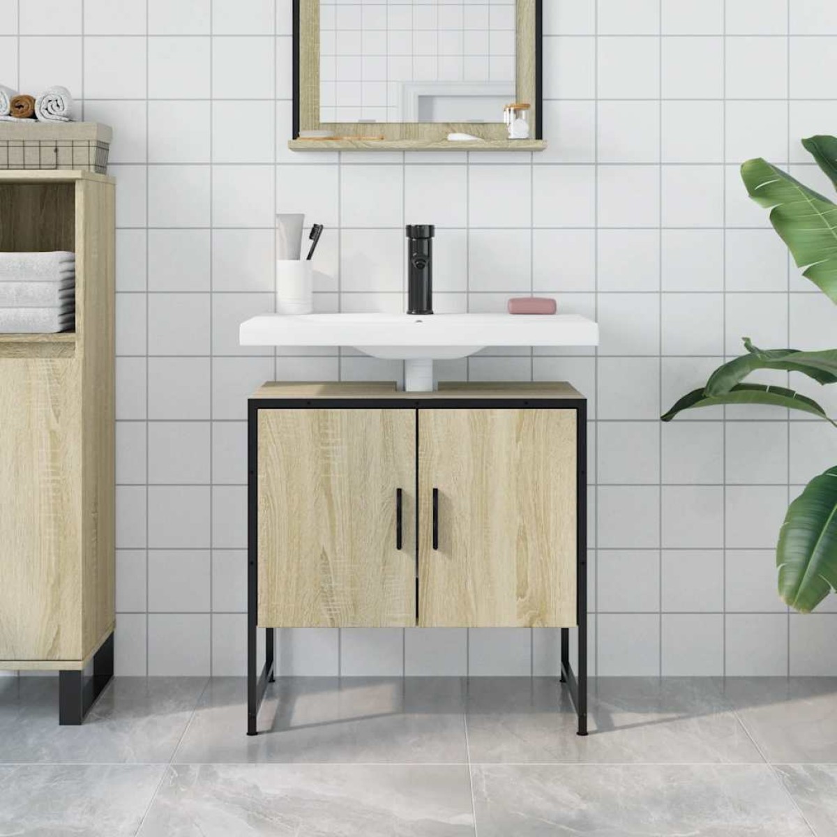 vidaXL Ντουλάπι Νιπτήρα Μπάνιου Sonoma Δρυς 60x33x60 εκ. Επεξ. Ξύλο