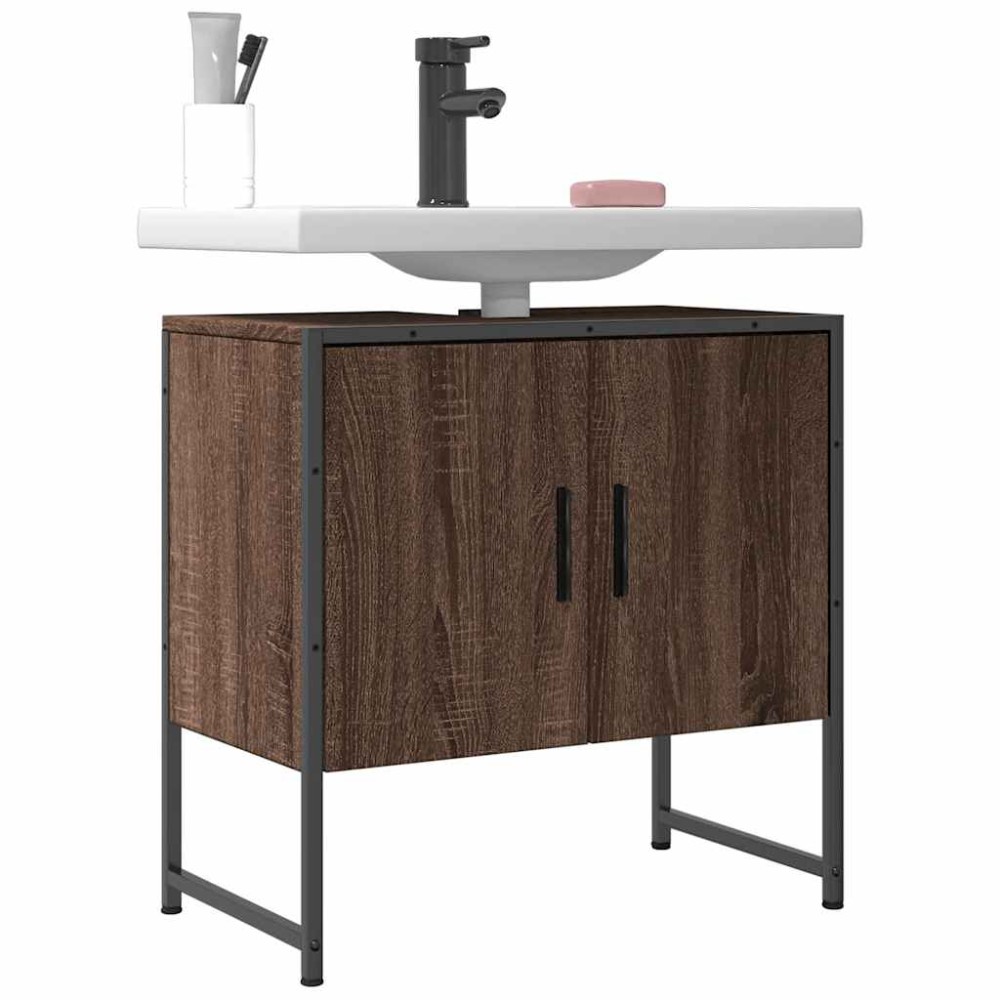 vidaXL Ντουλάπι Νιπτήρα Μπάνιου Καφέ Δρυς 60x33x60 εκ. Επεξ. Ξύλο