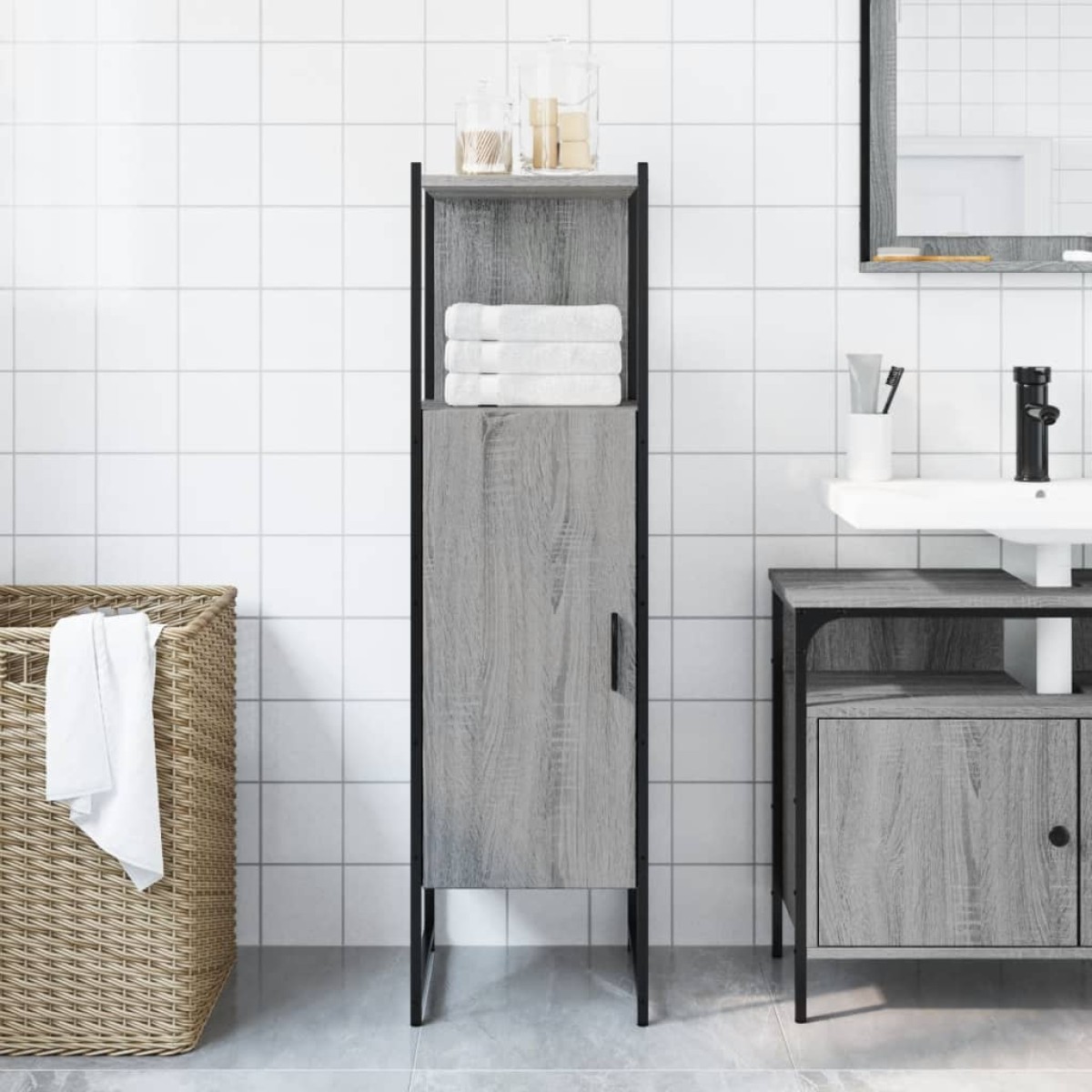 vidaXL Ντουλάπι Μπάνιου Γκρι Sonoma 33x33x120,5 εκ. Επεξεργασμένο Ξύλο
