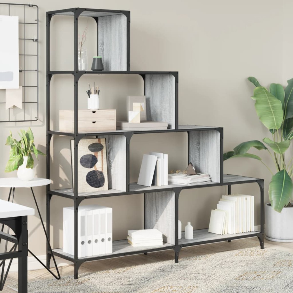 vidaXL Βιβλιοθήκη Σκάλα 4 Ράφια Γκρι Sonoma 139x33,5x149 εκ Επεξ. Ξύλο